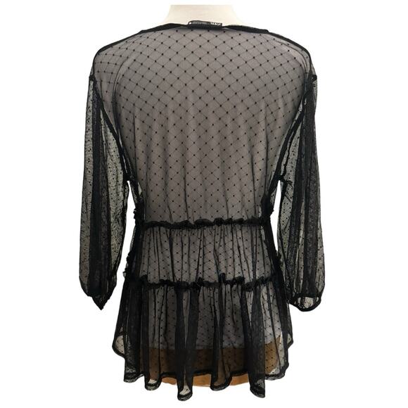 Zara Polka Dot Swiss Dot Sheer LS Blouse Sm Back Whimsigoth Fairygrunge witchy - Picture 8 of 8